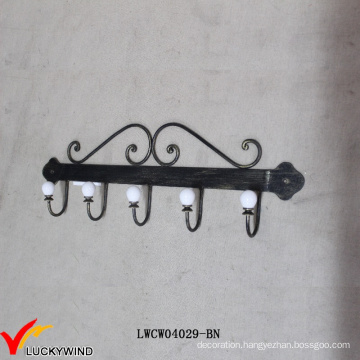 5 Curved Retro Wall Mounted Black Metal Coat Hooks